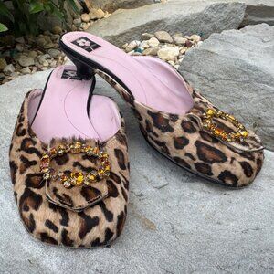 Mark & Steven Animal Print Rhinestone Jeweled Plaque Slides Size 36.5 (US 6)